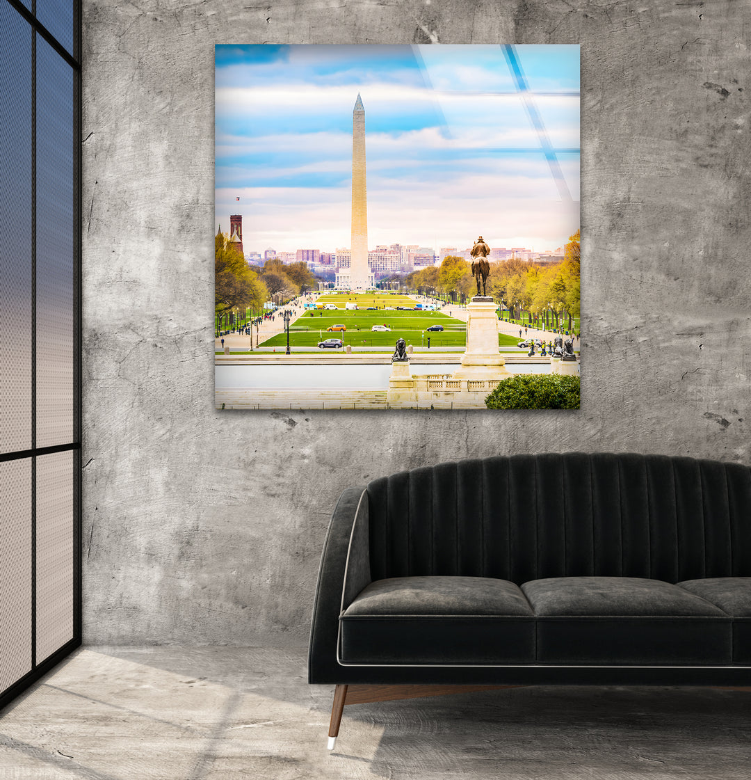 Washington DC View Glass Wall Art – Iconic Washington Monument with Scenic National Mall View