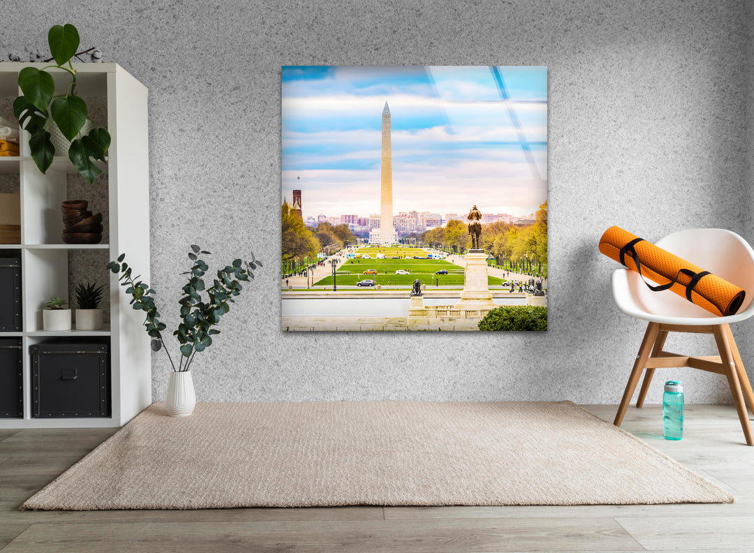 Washington DC View Glass Wall Art – Iconic Washington Monument with Scenic National Mall View