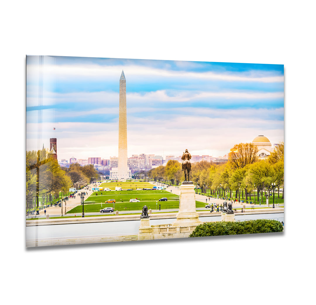 Washington DC View Glass Wall Art – Iconic Washington Monument with Scenic National Mall View