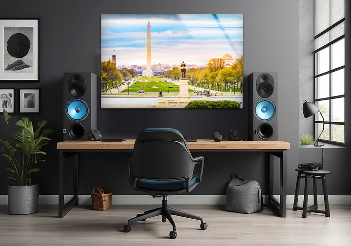 Washington DC View Glass Wall Art – Iconic Washington Monument with Scenic National Mall View