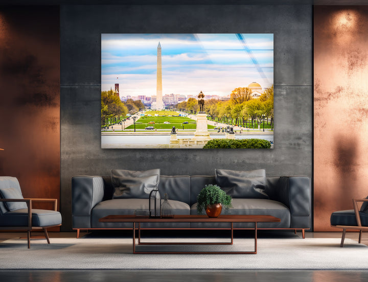 Washington DC View Glass Wall Art – Iconic Washington Monument with Scenic National Mall View