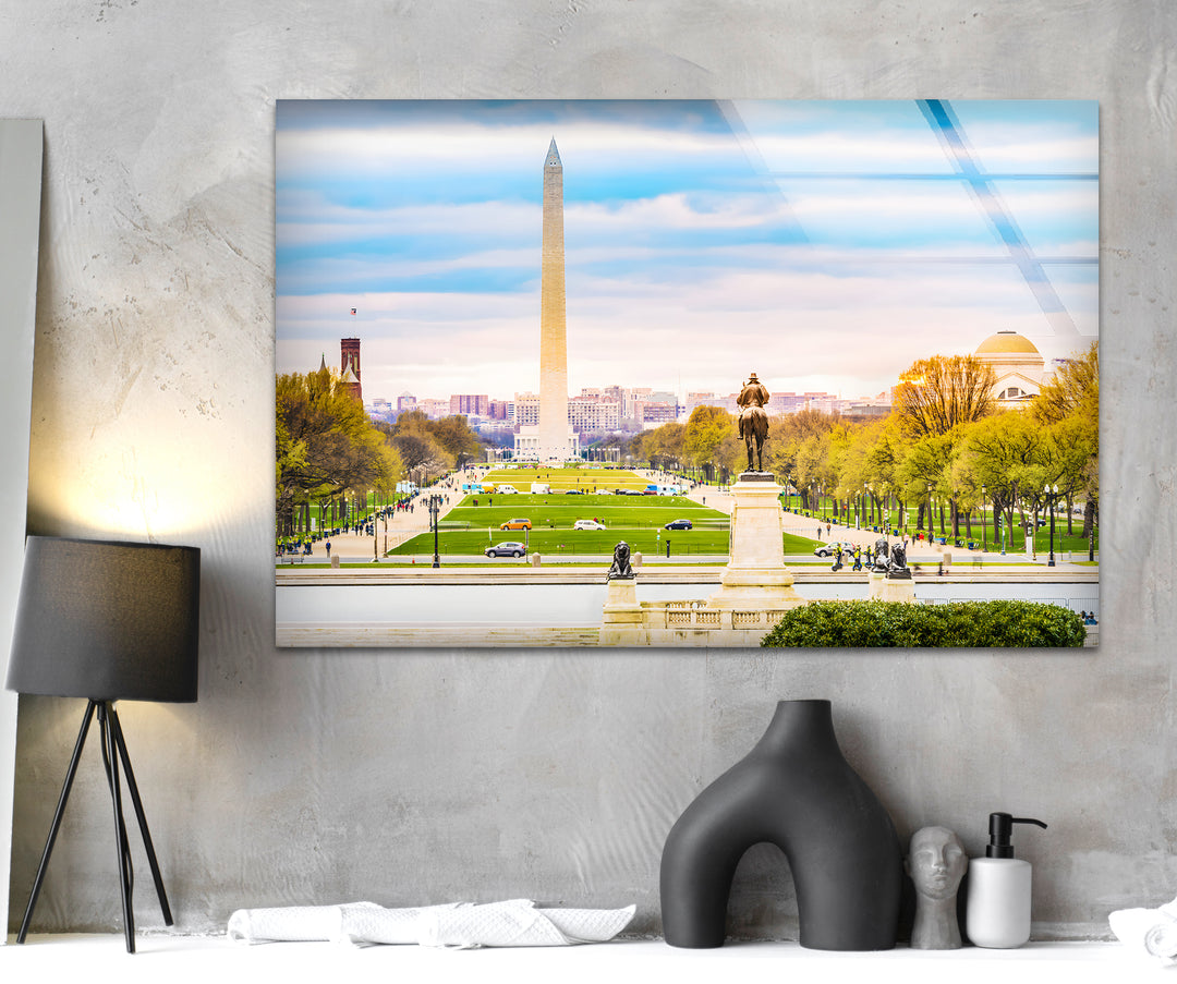 Washington DC View Glass Wall Art – Iconic Washington Monument with Scenic National Mall View