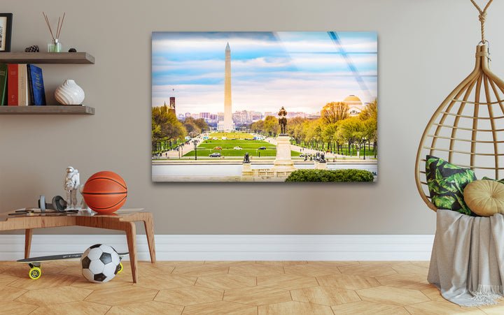 Washington DC View Glass Wall Art – Iconic Washington Monument with Scenic National Mall View