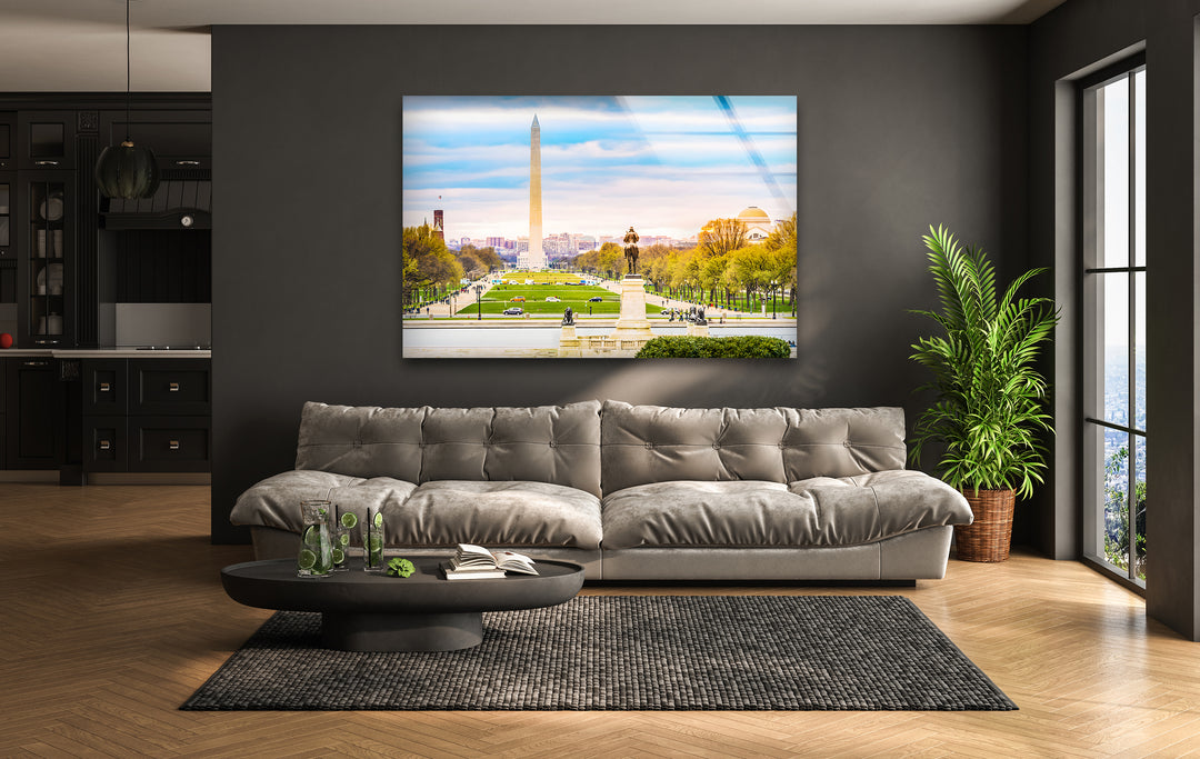 Washington DC View Glass Wall Art – Iconic Washington Monument with Scenic National Mall View