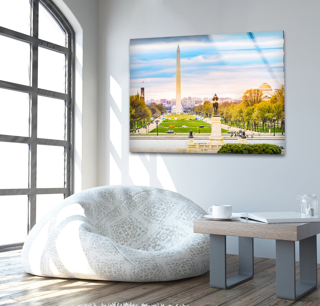 Washington DC View Glass Wall Art – Iconic Washington Monument with Scenic National Mall View