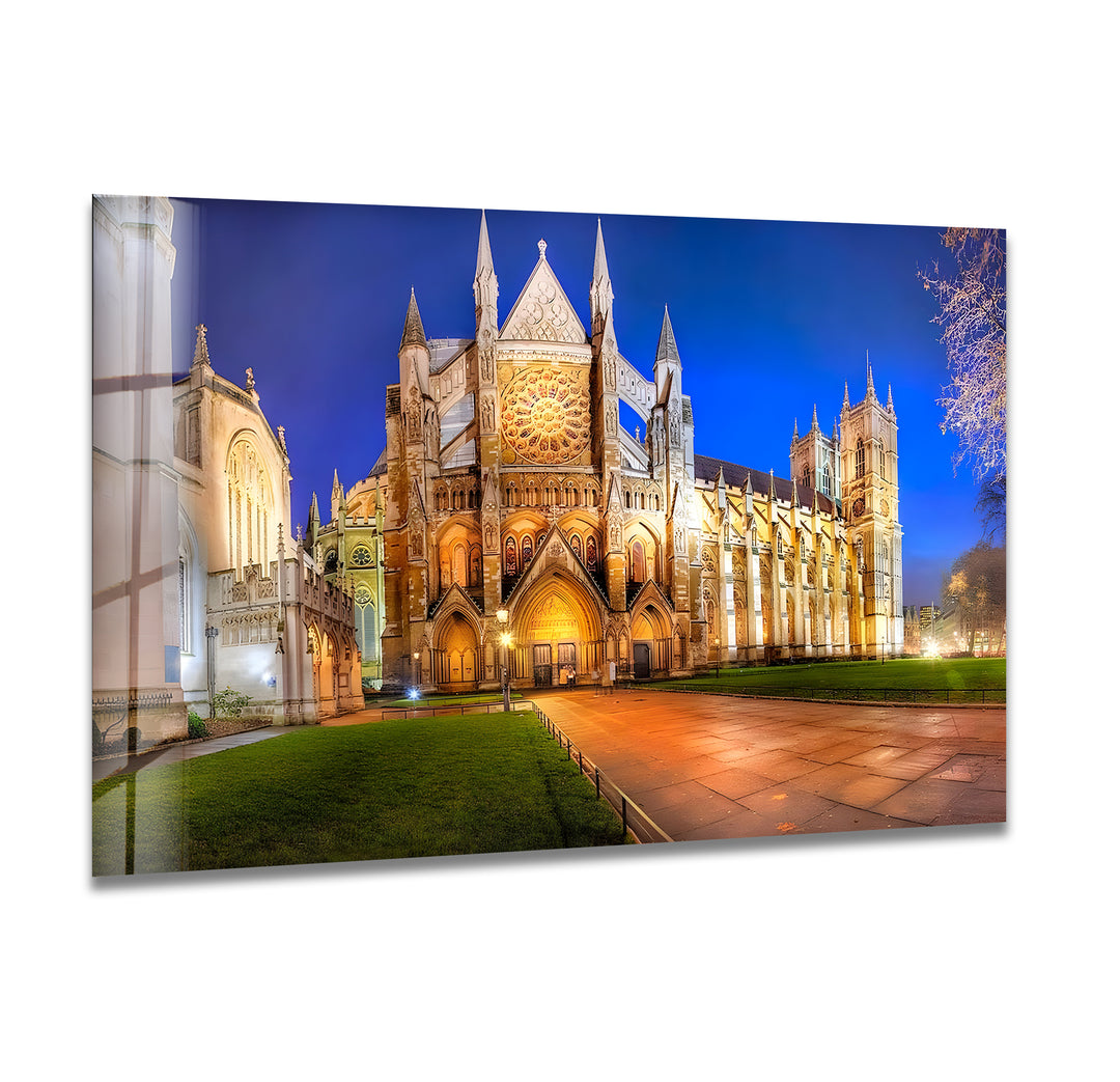 Westminster Abbey Glass Wall Art – Iconic London Landmark at Night