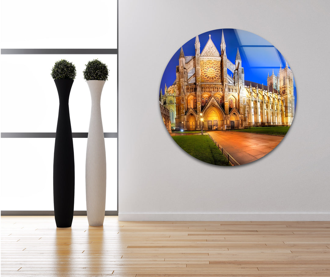 Westminster Abbey Glass Wall Art – Iconic London Landmark at Night