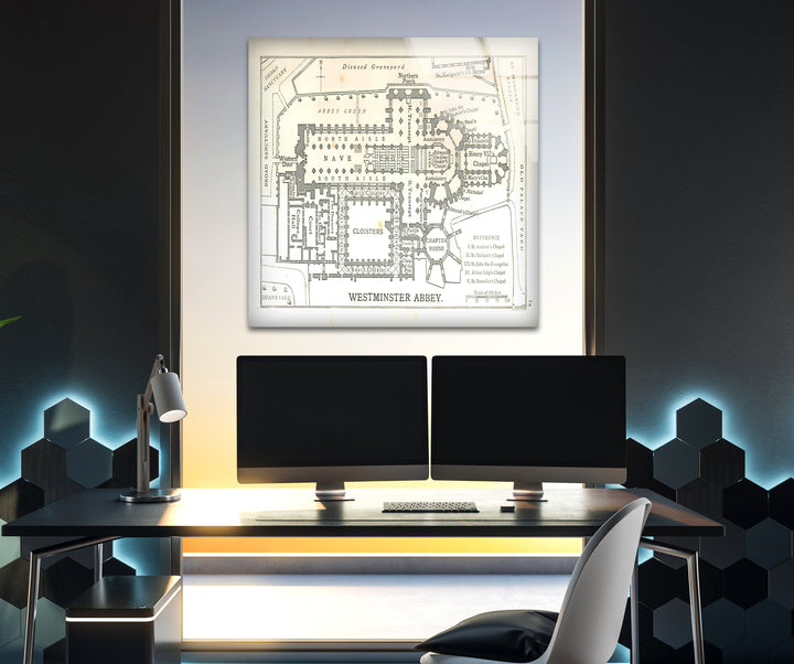 Westminster Abbey Floor Plan Glass Wall Art – Detailed Map of London’s Iconic Abbey