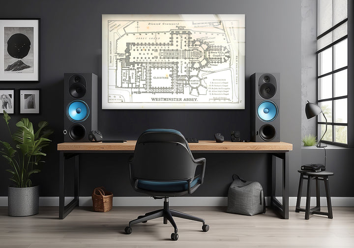 Westminster Abbey Floor Plan Glass Wall Art – Detailed Map of London’s Iconic Abbey