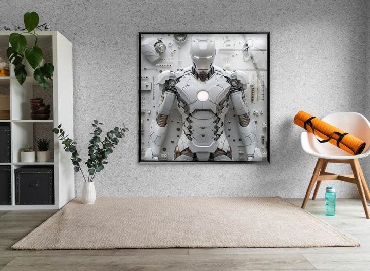 White Iron Man Glass Wall Art print on glass, glass printed photos
