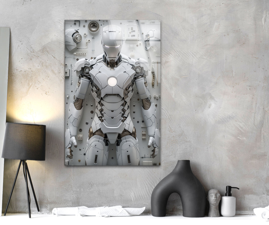 White Iron Man Glass Wall Art glass wall decor, glass wall art decor
