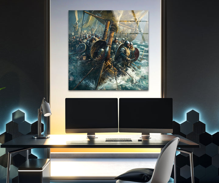 World of Sea Battle Glass Wall Art large glass photo prints, glass wall photos
