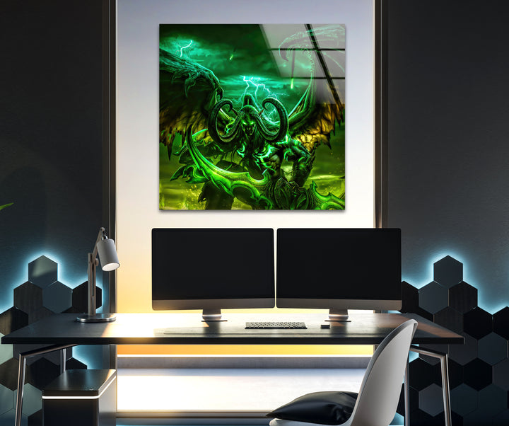 Illidan Stormrage World of Warcraft Glass Wall Art Glass Printing Wall Art, Print photos on glass
