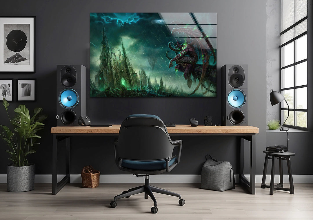 World of Warcraft Illidan Stormrage Glass Wall Art photo print on glass, prints on glass wall art
