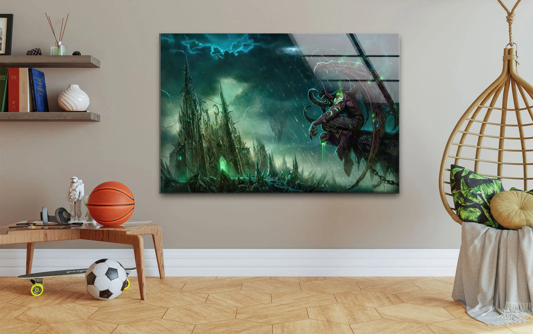 World of Warcraft Illidan Stormrage Glass Wall Art print picture on glass, Tempered Glass Wall Art
