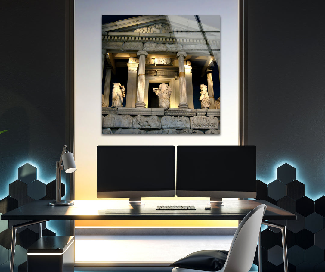 Temple of Athena Glass Wall Art – Majestic View of Ancient Greek Landmark at Night