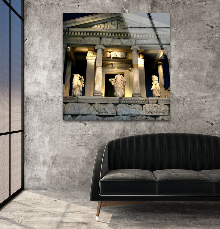 Temple of Athena Glass Wall Art – Majestic View of Ancient Greek Landmark at Night