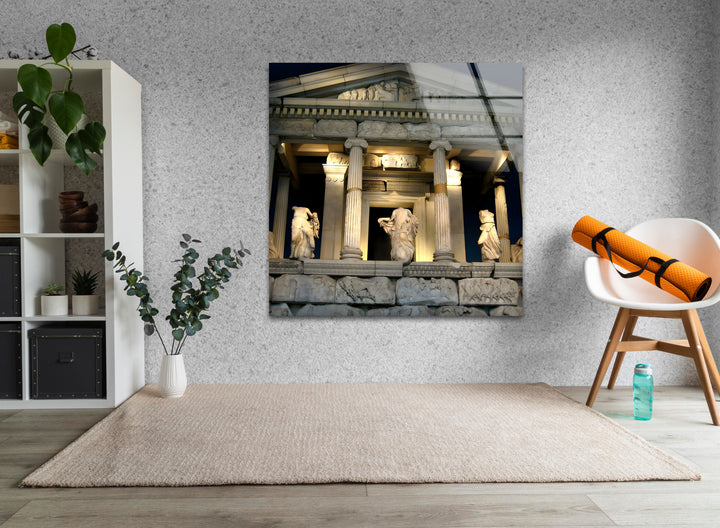 Temple of Athena Glass Wall Art – Majestic View of Ancient Greek Landmark at Night