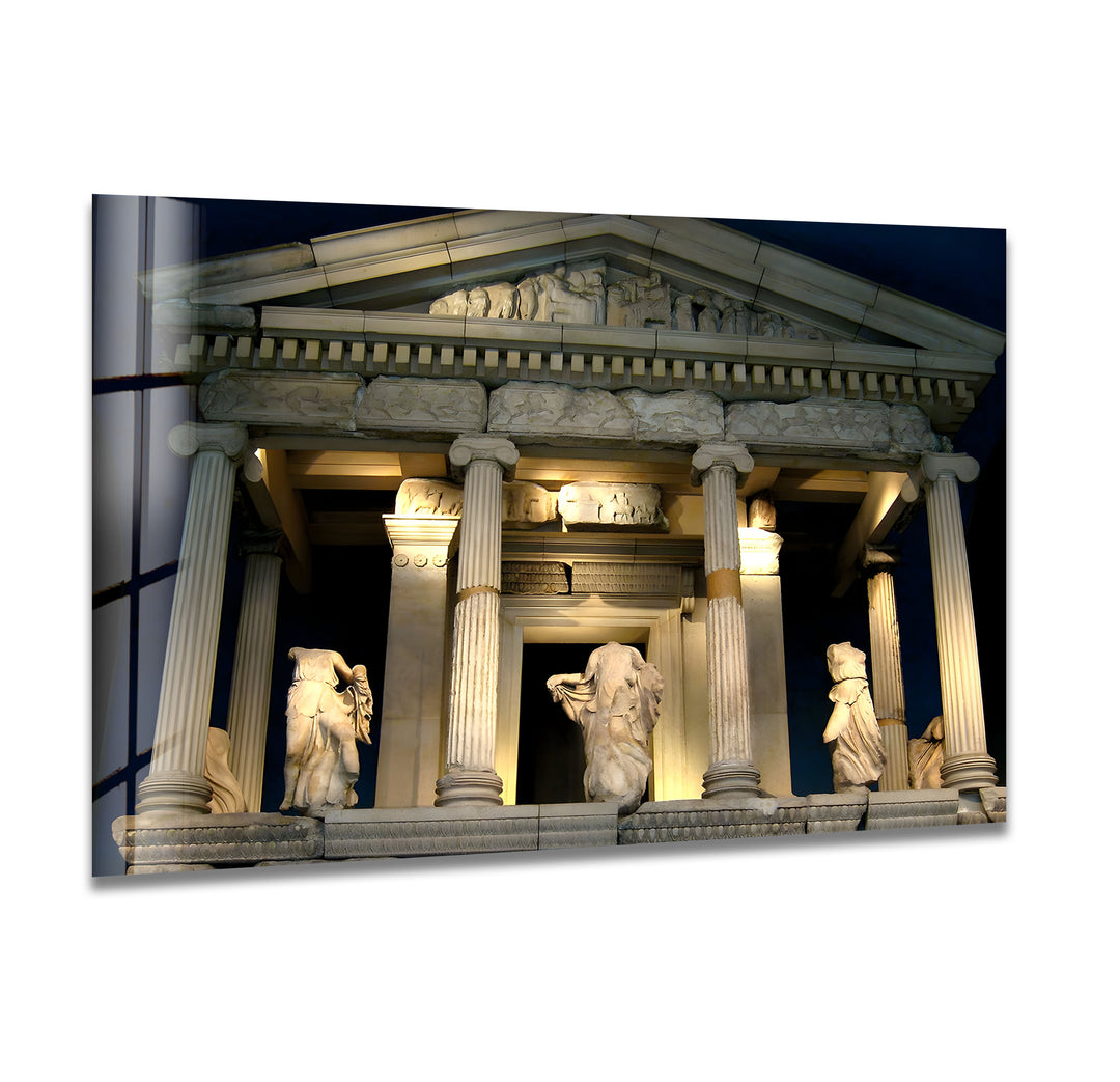 Temple of Athena Glass Wall Art – Majestic View of Ancient Greek Landmark at Night