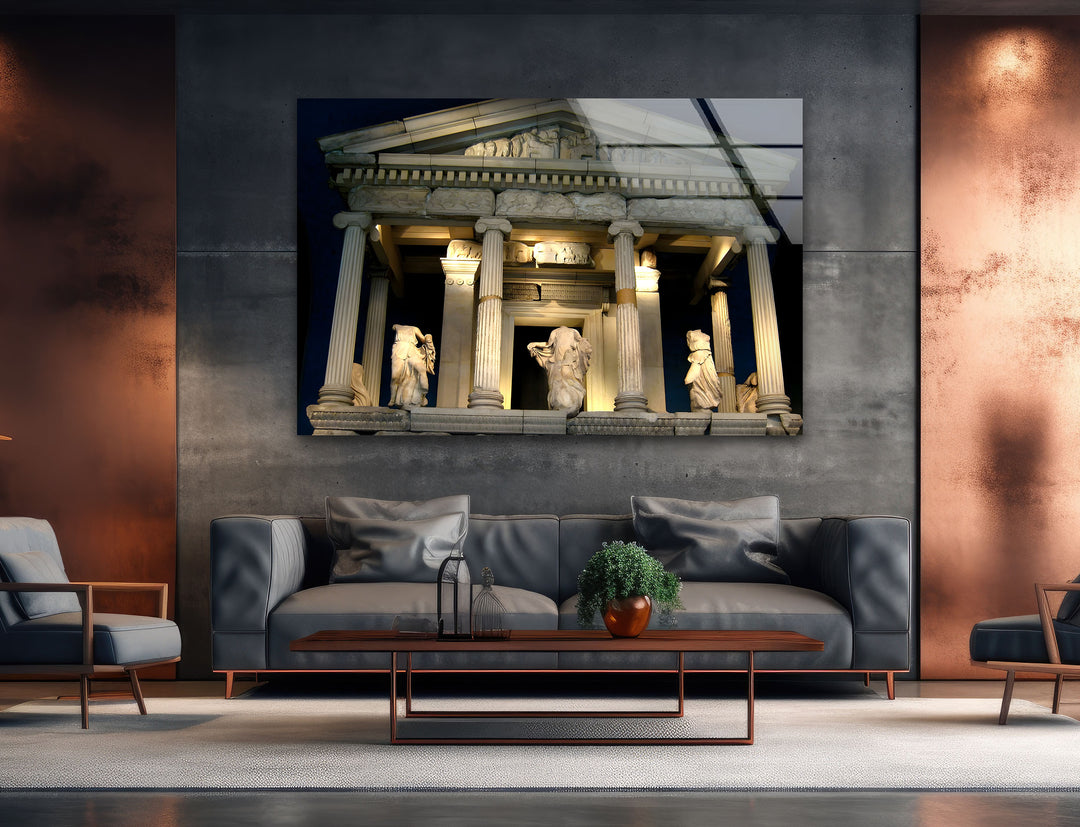 Temple of Athena Glass Wall Art – Majestic View of Ancient Greek Landmark at Night