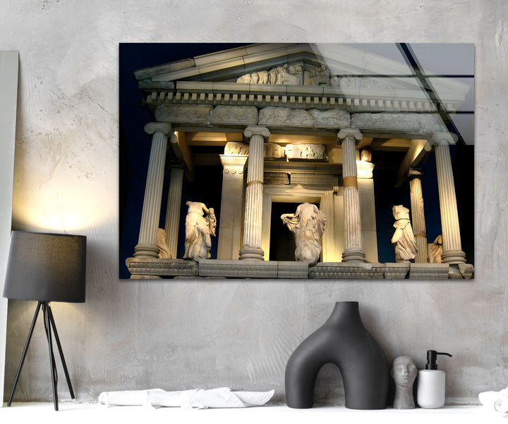 Temple of Athena Glass Wall Art – Majestic View of Ancient Greek Landmark at Night