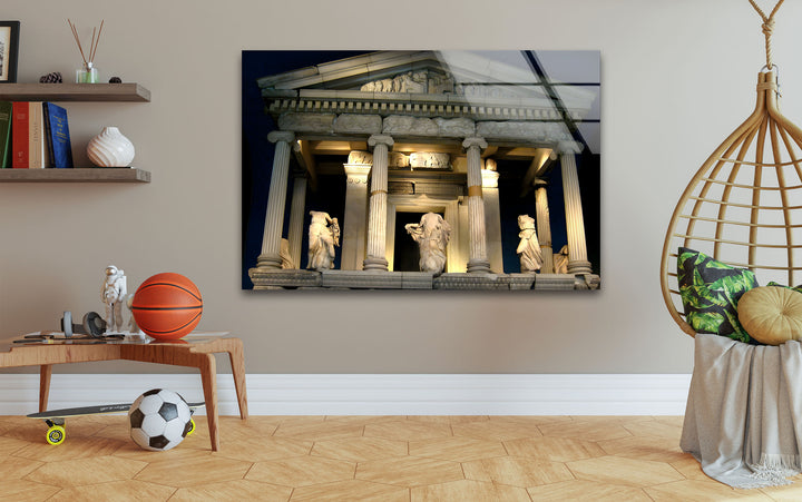 Temple of Athena Glass Wall Art – Majestic View of Ancient Greek Landmark at Night