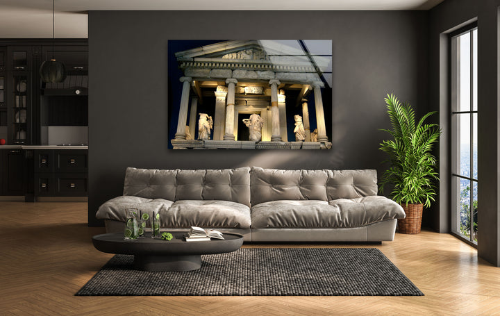 Temple of Athena Glass Wall Art – Majestic View of Ancient Greek Landmark at Night