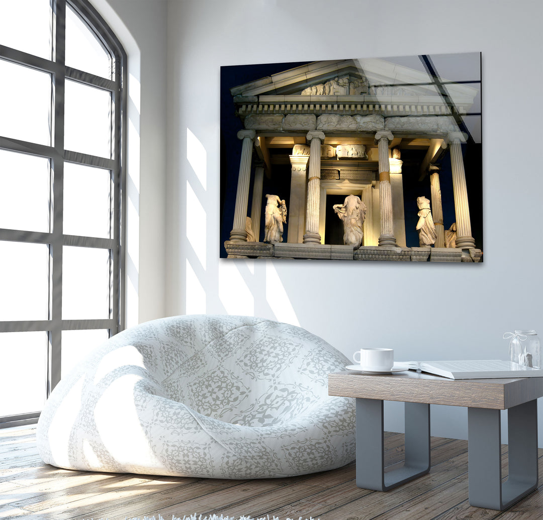 Temple of Athena Glass Wall Art – Majestic View of Ancient Greek Landmark at Night