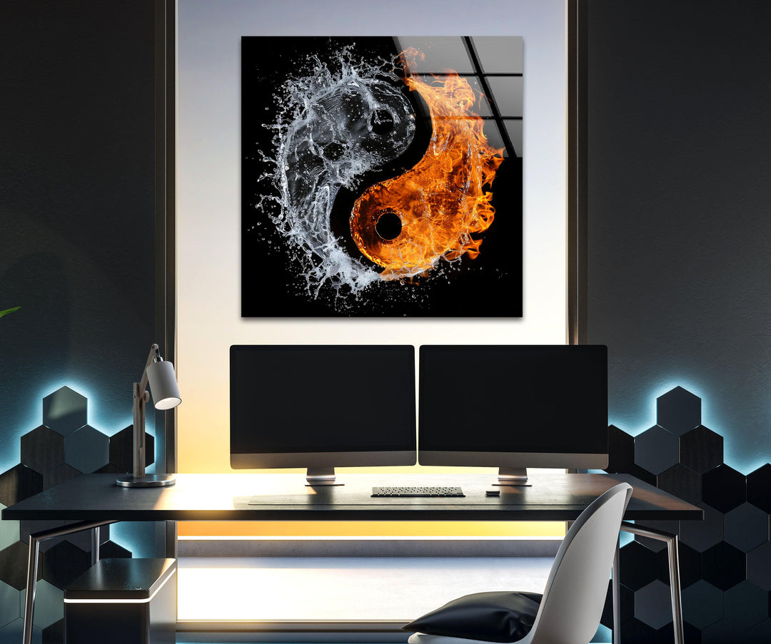 Yinyang Made of Fire and Water Cool Glass Art & Photo on Glass