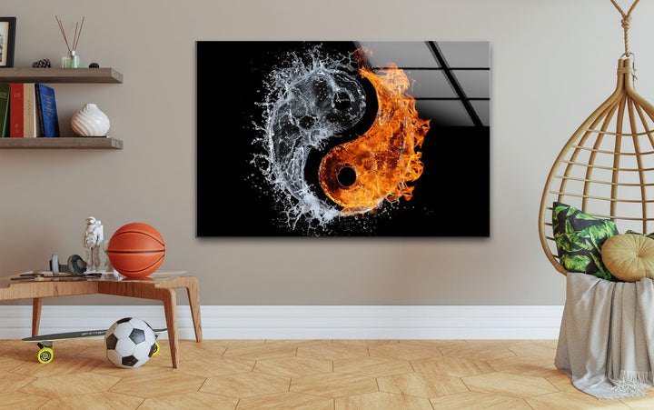 Yinyang Made of Fire and Water Glass Wall Art & Cool Home Decor