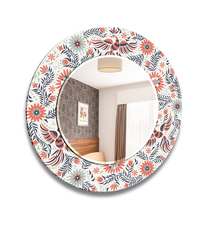 White & Orange Flowers Round Wall Mirror large wall mirror
