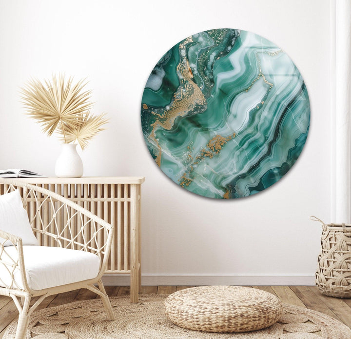 A Green and Gold Marble Glass Wall Art