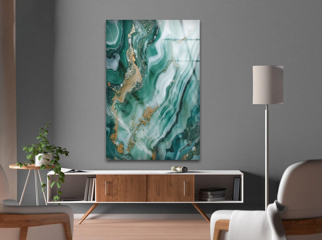 green Gold Marble Glass Printing Wall Art