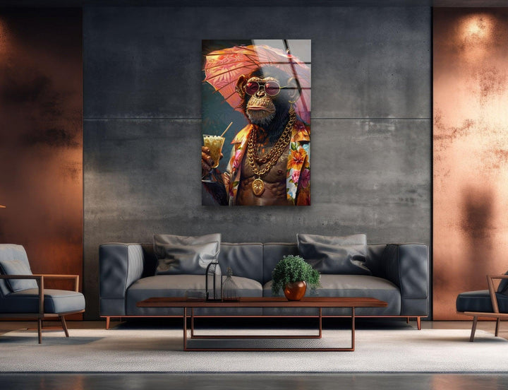 A Stylish Monkey Glass Wall Art print on glass, glass printed photos