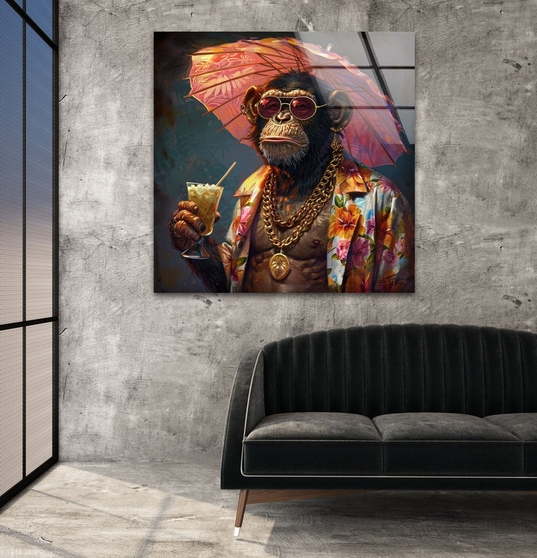 A Stylish Monkey Glass Wall Art photo print on glass, prints on glass wall art