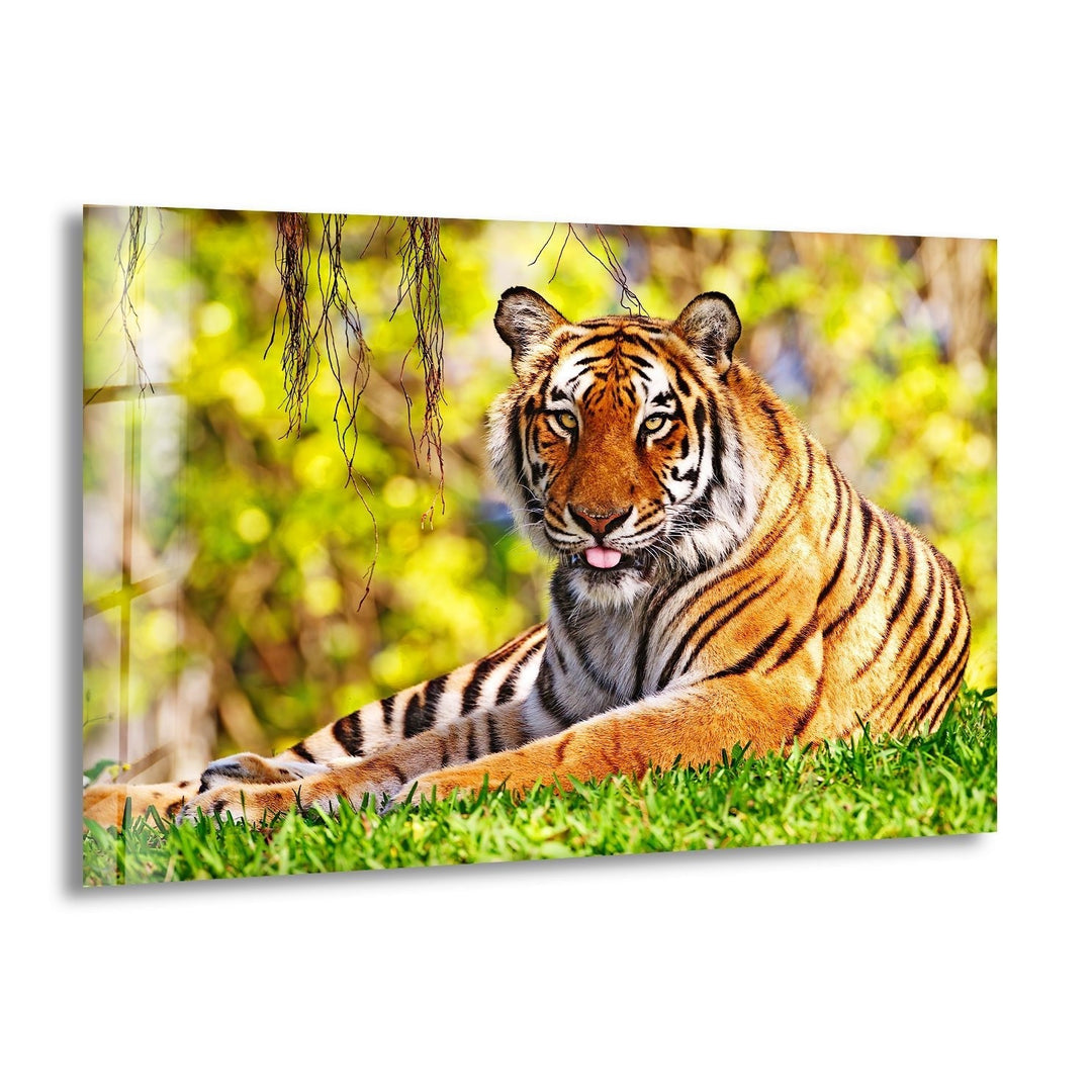 A Tiger on The Grass Glass Wall Art stained glass wall art, stained glass wall decor