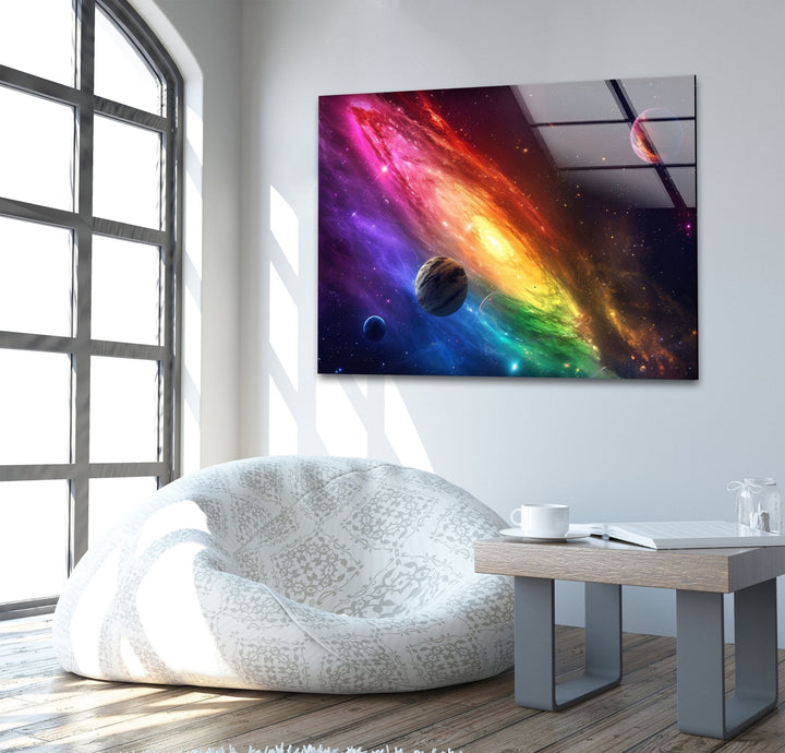 A Vibrant Galaxy Glass Wall Art, custom glass pictures, glass art prints