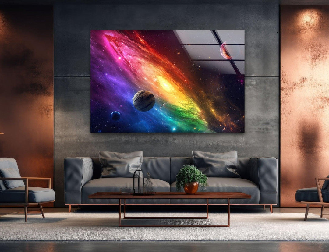 A Vibrant Galaxy Glass Wall Art, glass photo prints, glass picture prints