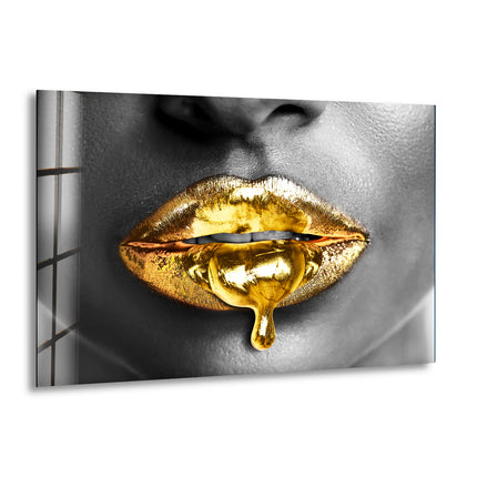 Black Woman with Gold Lips Glass Printing Wall Arts
