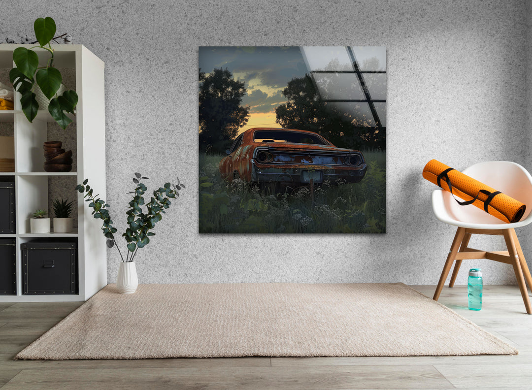 Muscle Car Vintage Glass Wall Art