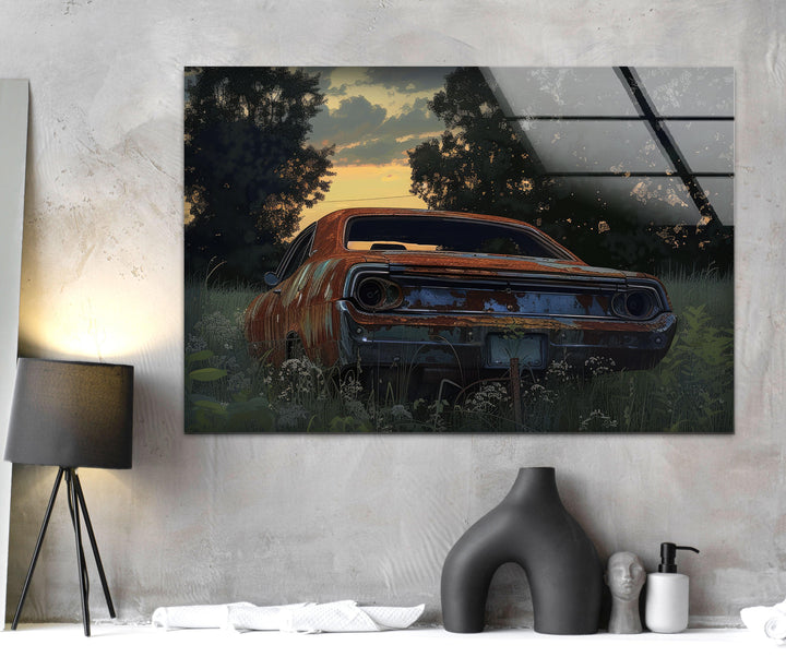 Muscle Car Vintage Glass Wall Art