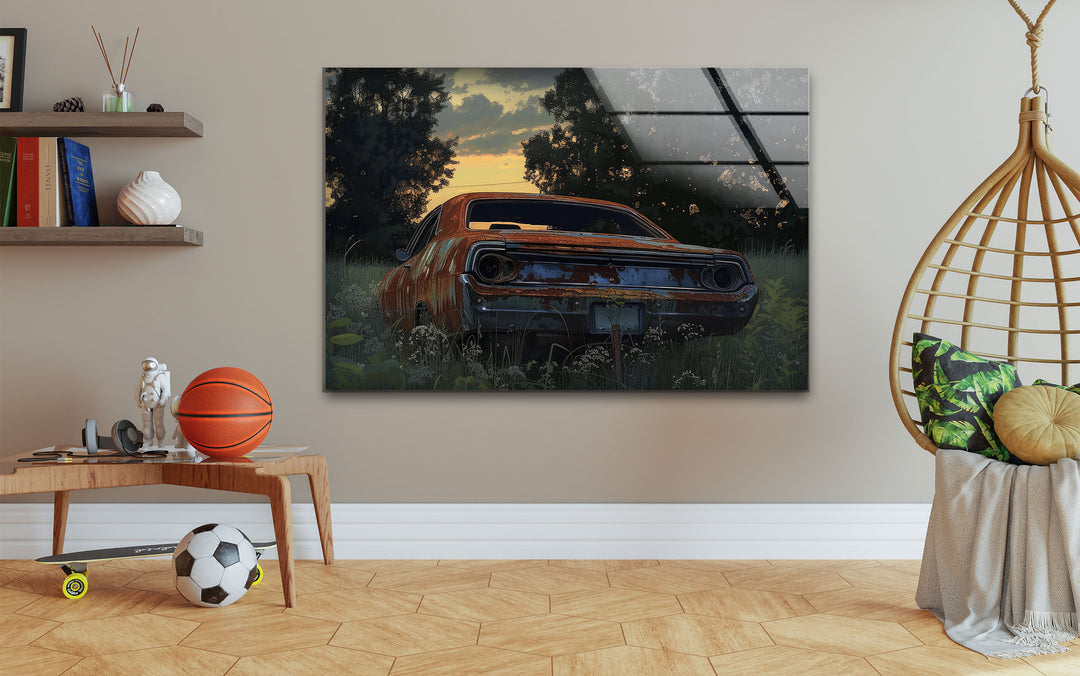 Muscle Car Vintage Glass Wall Art