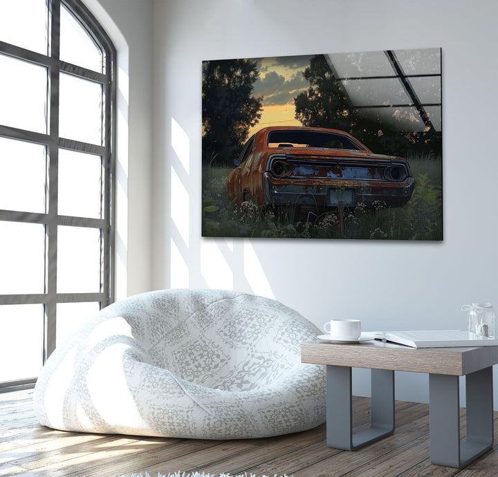 Muscle Car Vintage Glass Wall Art