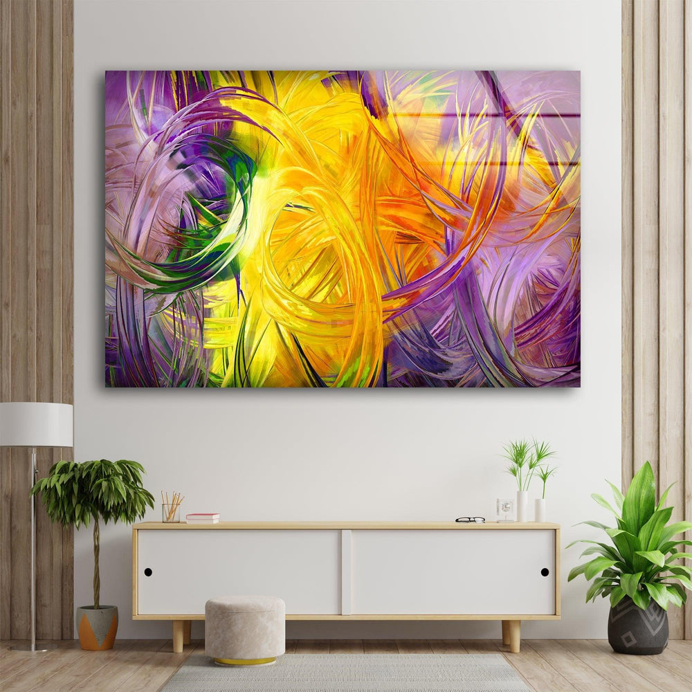 Abstract Art Yellow Fractal Glass wall Art