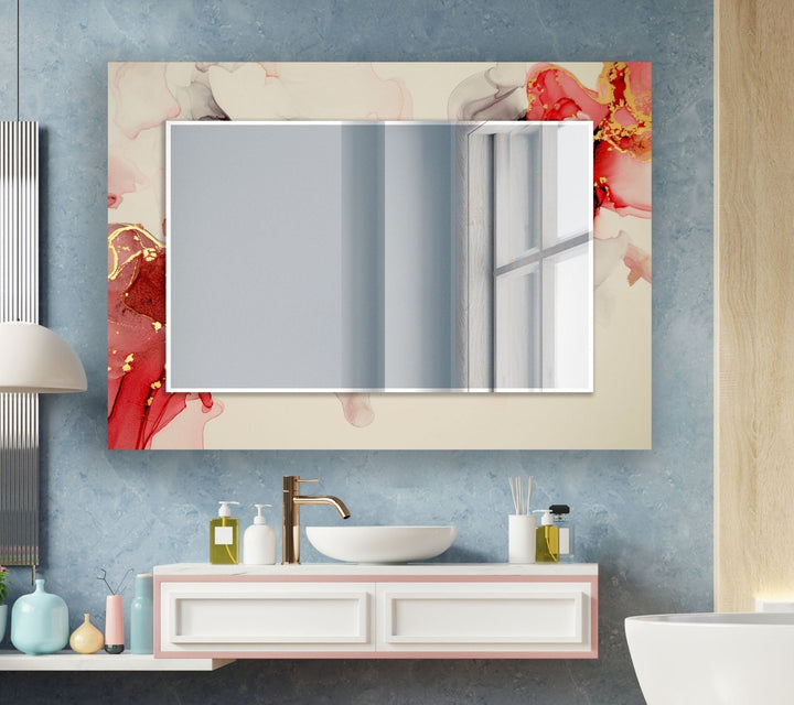 Abstract Beige and Red Wall Mirror black frame mirror
