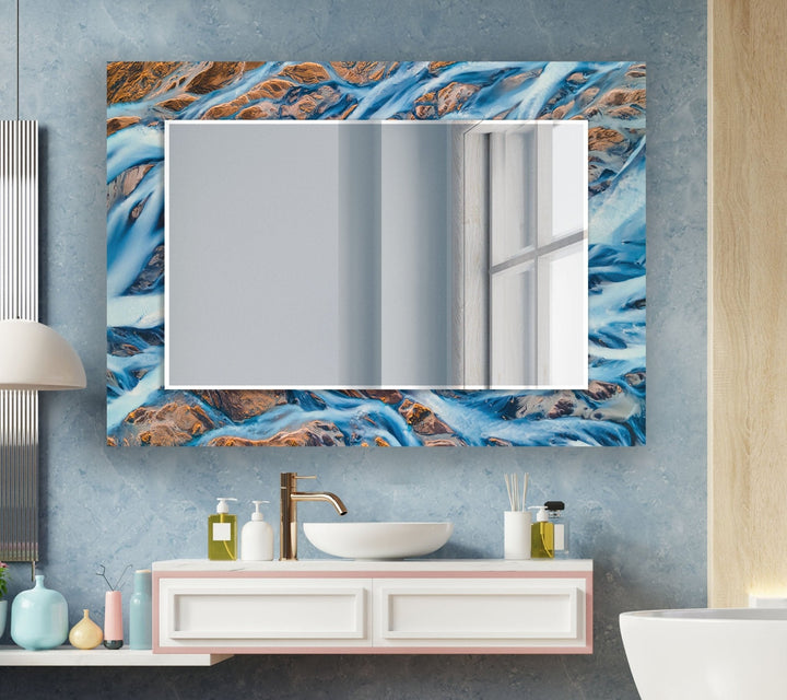 Abstract Blue and Brown Rocks Wall Mirror big mirror
