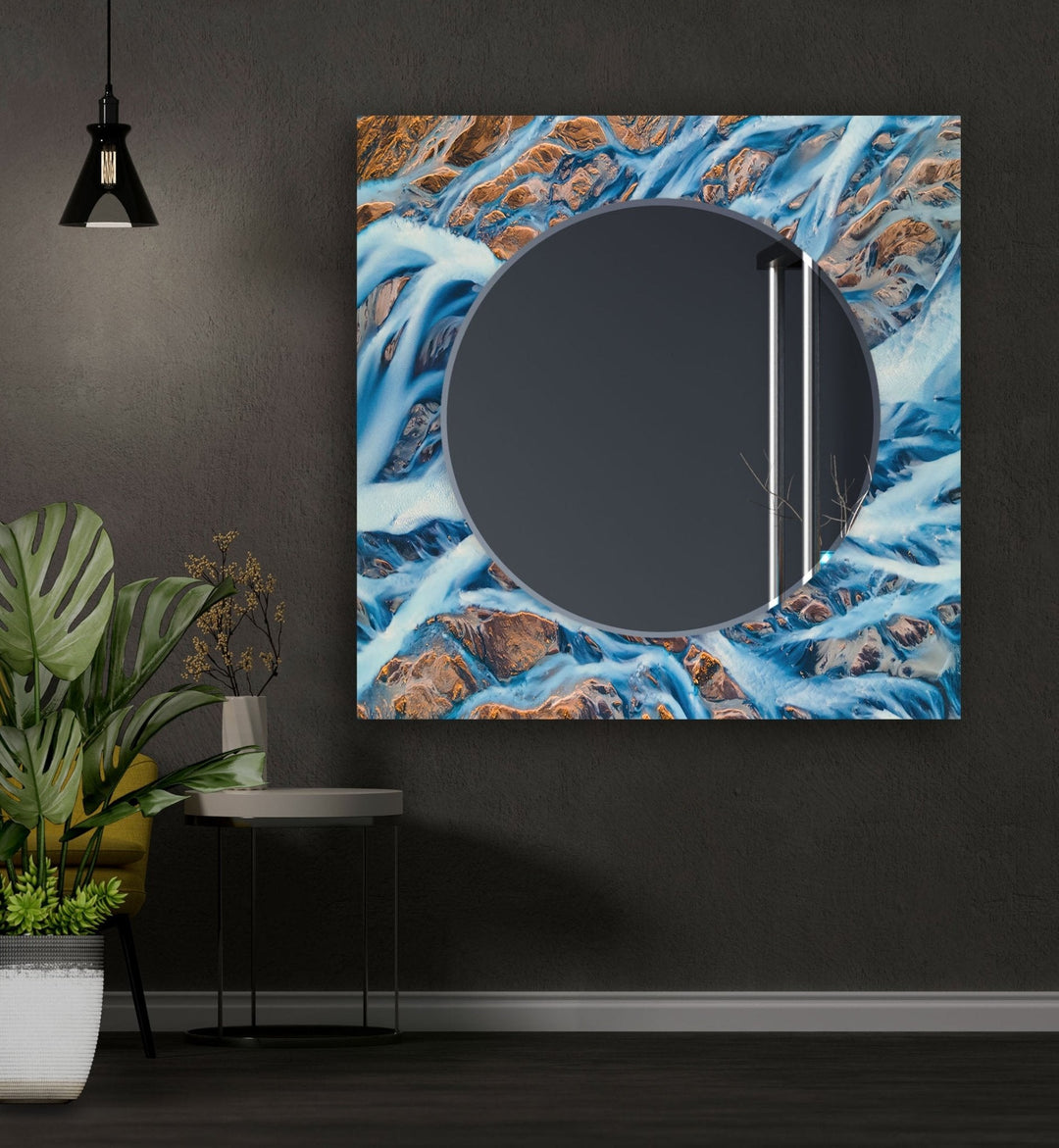 Abstract Blue and Brown Rocks Wall Mirror modern mirror
