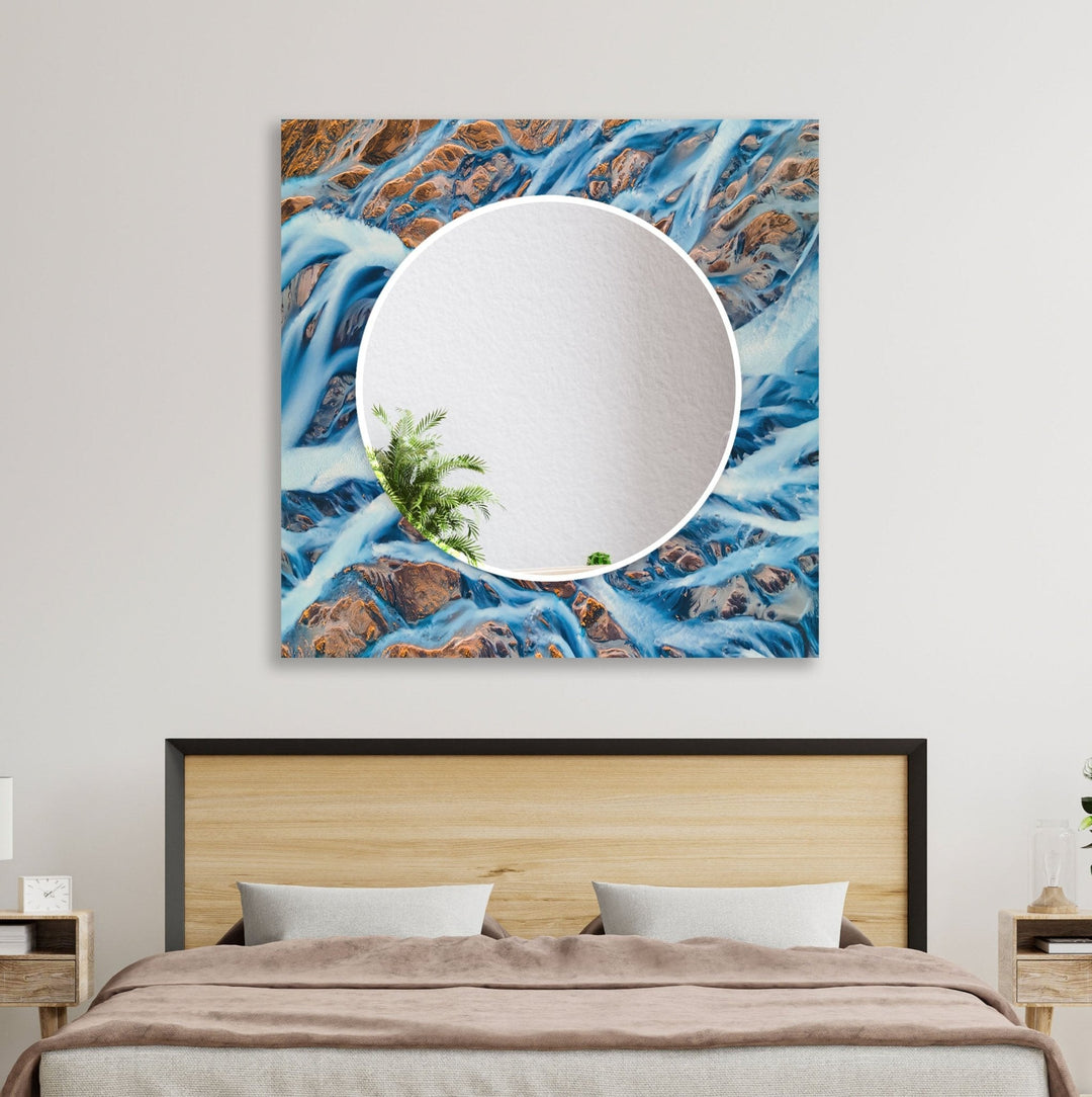 Abstract Blue and Brown Rocks Wall Mirror lighted mirror
