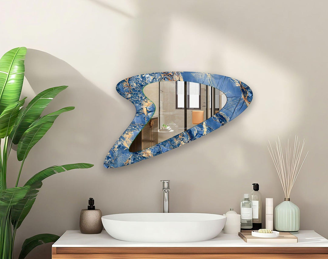 Abstract Blue And Gold Wall Mirror