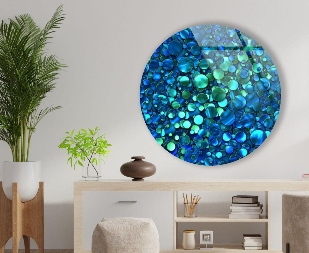 Blue Circles Abstract Round Glass Wall Art glass image printing, glass prints from photos